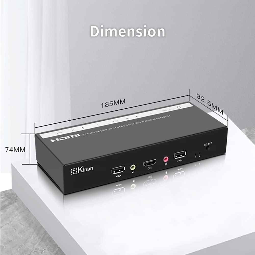 2 Port DVI KVM Switch with Cables,USB2.0 DVI KVM Switches for 2 Computers Share 1 Keyboard,Mouse,Monitor,Printer,USB Powered,1920 x 1200@60Hz