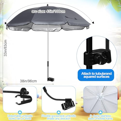 Karenhi 2 Set Beach Camping Chair with Umbrella for Adult Folding Reclining Camping Chair with Foot Rest Adjustable Clamp Canopy Shade for Outdoor
