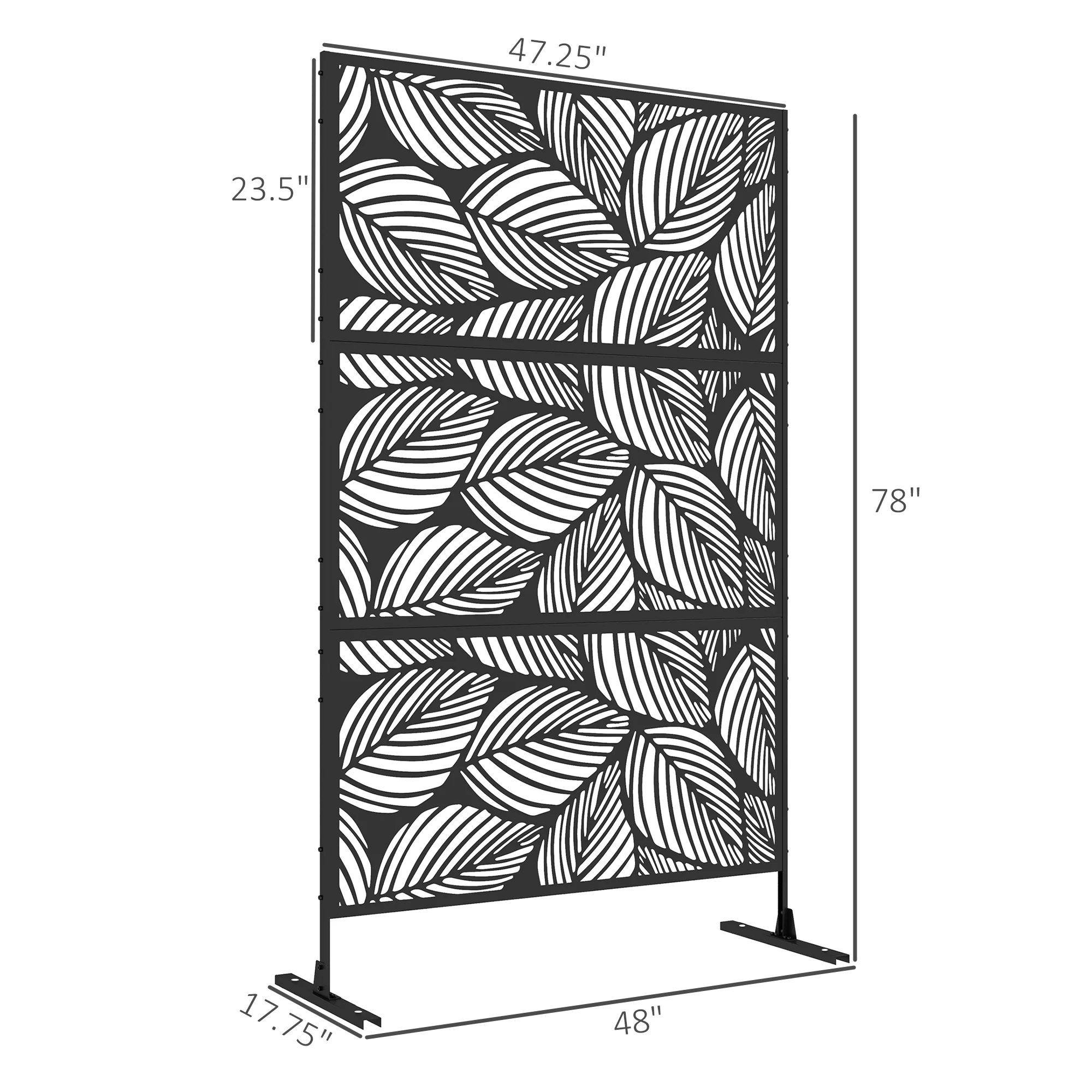 Outsunny Metal Privacy Screen 6.5' Outdoor Divider Leaf Motif, Black
