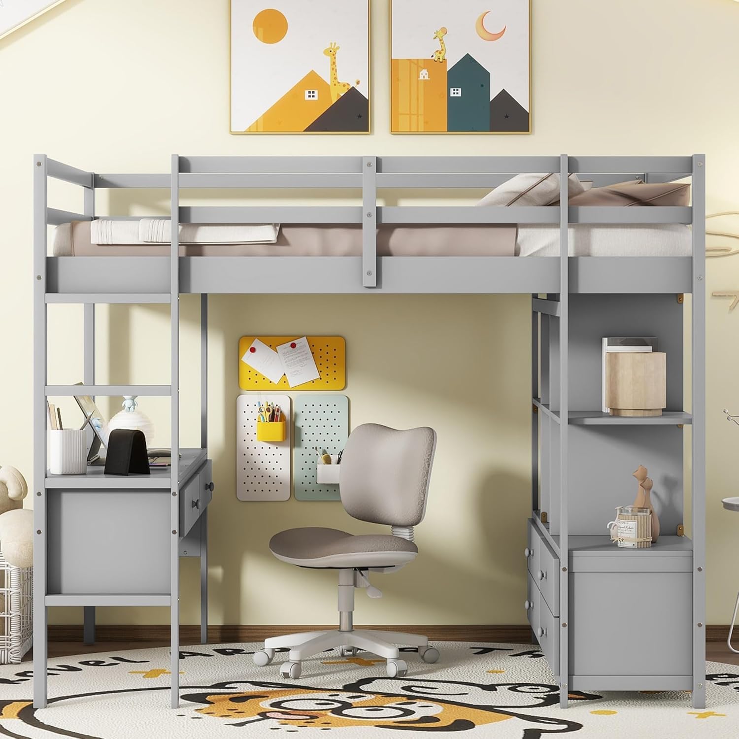 Harper & Bright Designs Full Size Loft Bed with Desk and 2 Drawers