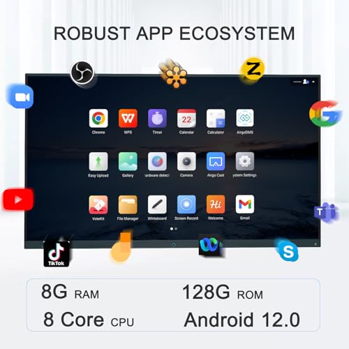 65 Inch Smart Board, 4K Touch Screen Digital White Board Built in Android 12.0 8+128G