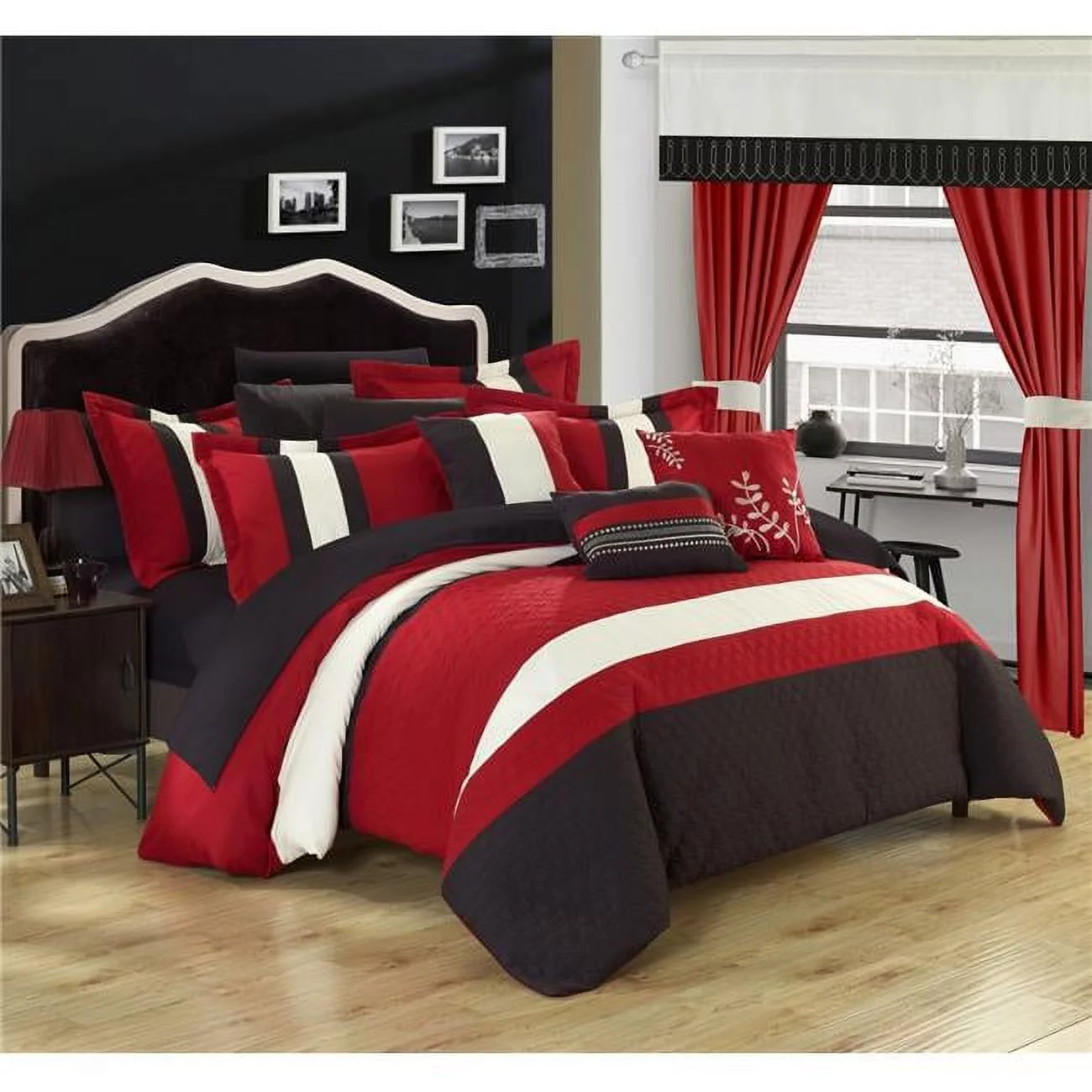 Chic Home  Decor Pillows, Window Treatments Bed in a Bag Comforter Set with Sheets - Red - Queen - 24 Piece