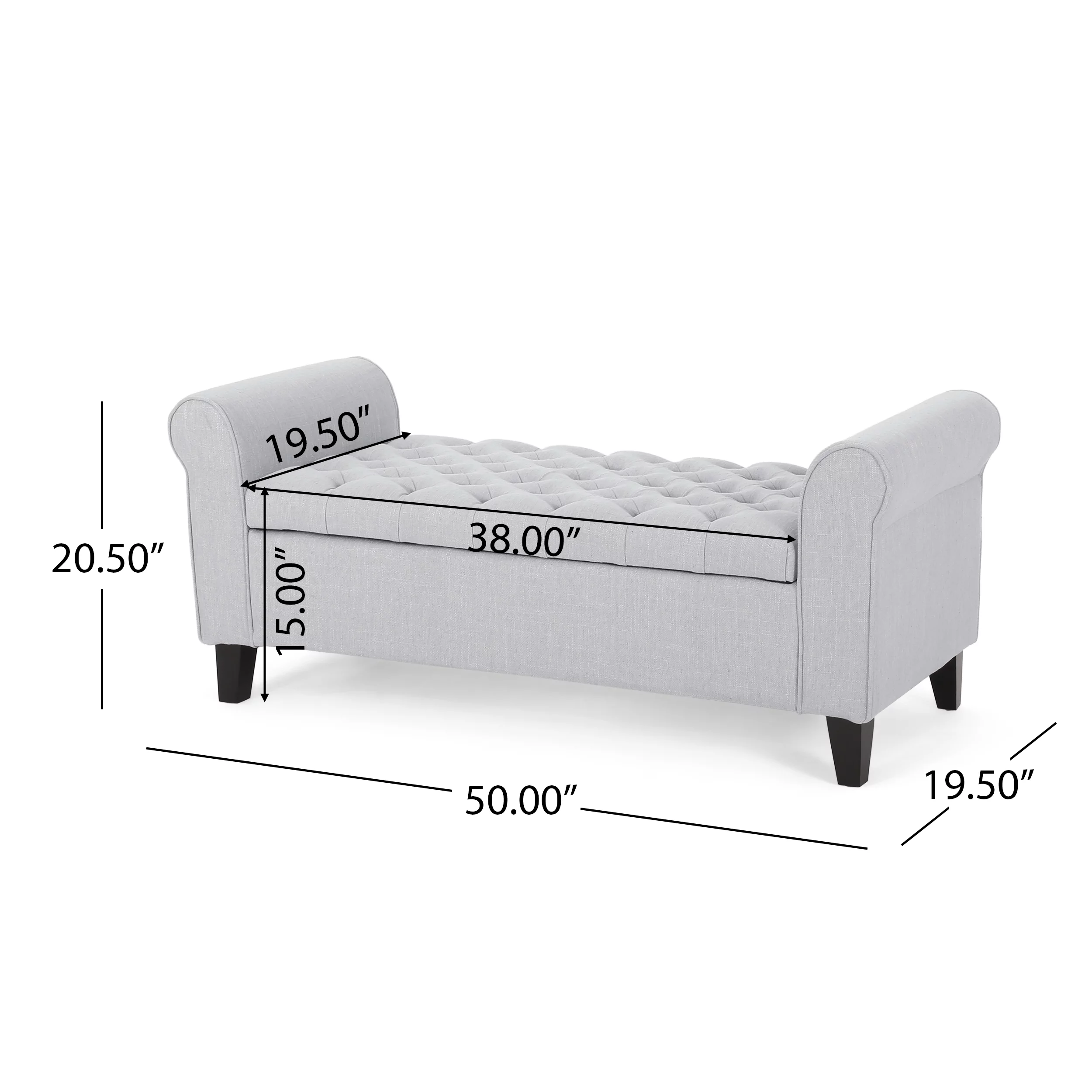 Noble House Sheffield Contemporary Rolled Arm Fabric Storage Ottoman Bench, Light Gray and Dark Brown - Radiant Selections