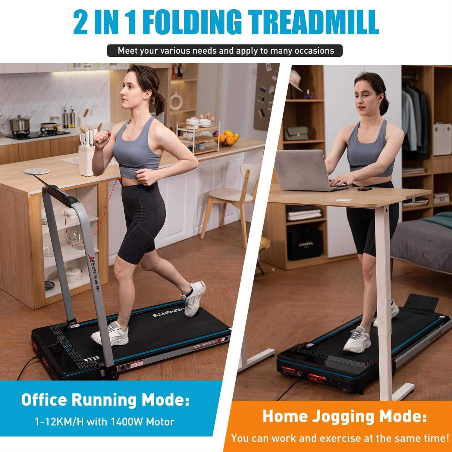 CITYSPORTS Folding Treadmill Compact Foldable Treadmill Electric Treadmill 1400W Motorized Running - Sports Supplies Online Store