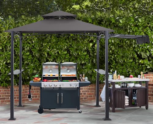 ABCCANOPY 8x5 Grill Gazebo - Outdoor BBQ Canopy Shelter with Led Light for Patio Backyard Grilling (Dark Gray)