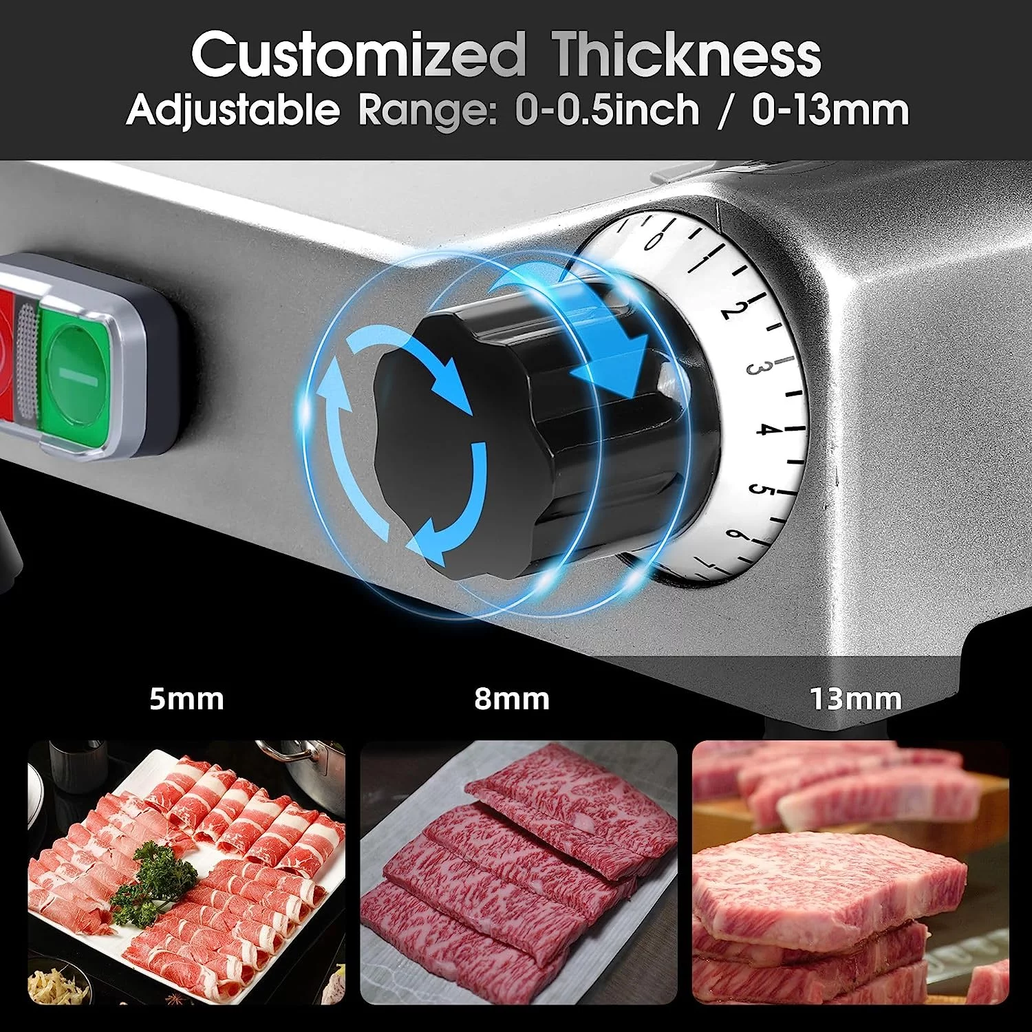 Meat Slicer Machine 10 inch Commercial Meat Slicer 240W Frozen Meat Cheese Deli Slicer Premium Chromium-Plated Steel Blade Semi-Auto Foody Slicer