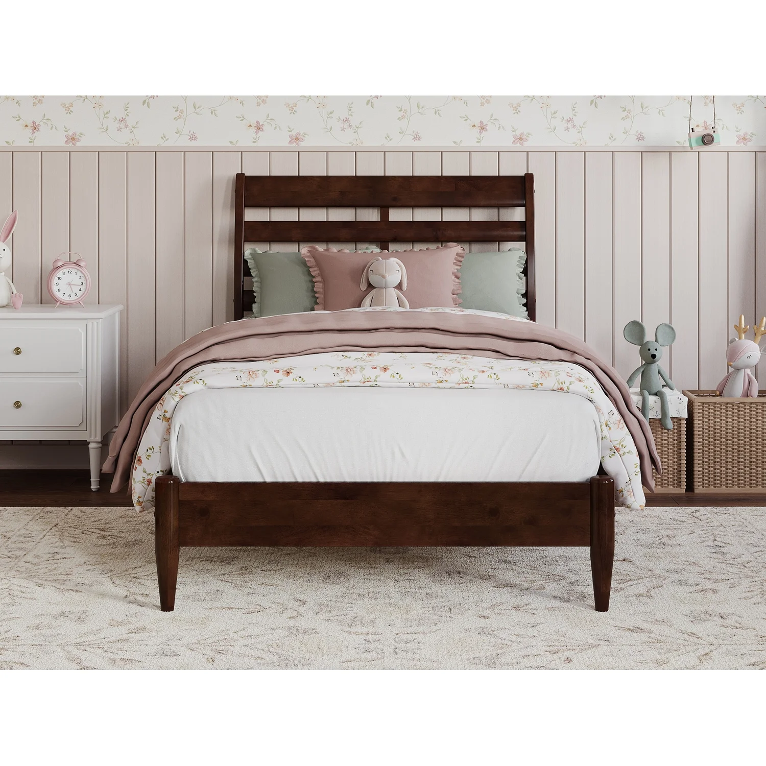 Savannah Twin Wood Low Profile Platform Bed in Walnut