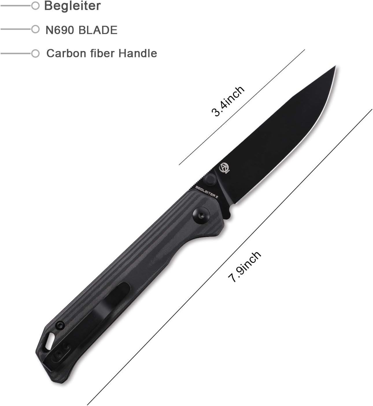 Kizer Begleiter2, Folding Pocket Knife with N690 Blade and Carbon Fiber Handle, Thumb Stud, Deep Carry Clip for Outdoor