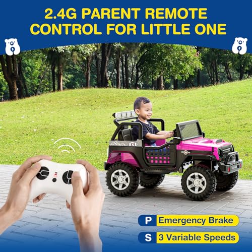 L8 2 Seater Ride On Car, 12V Kids Electric Car w/Remote Control, 4-Wheel Suspension, Bluetooth Speaker, Multi Music Modes, 3 Speeds, LED Lights