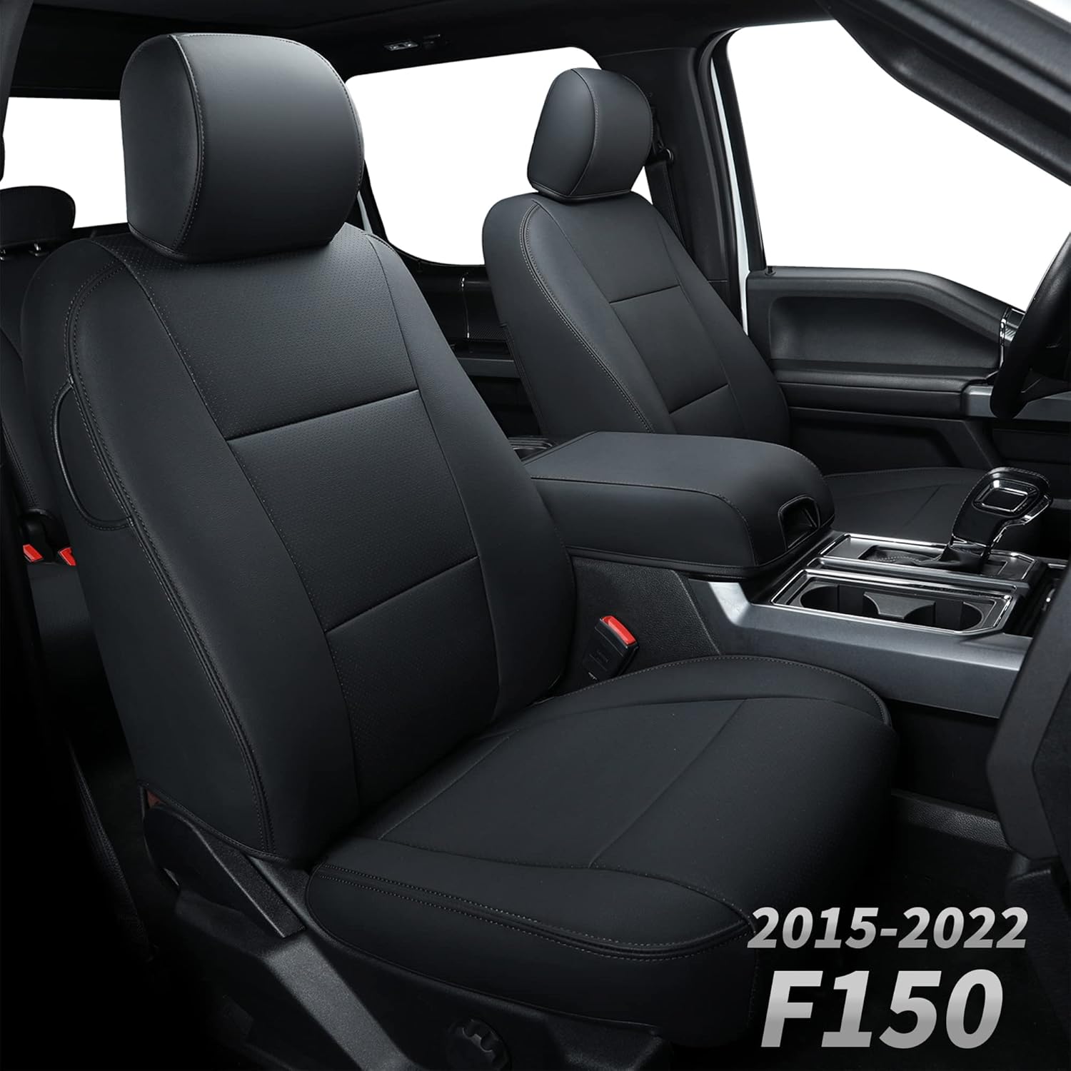 COVERTOPIA Z10-XB F150 Seat Covers, Custom fit for 2015-2022 F150 Crew Cab, and 2017-2022 F250 F350 Crew Cab with Faux Leather(Black)