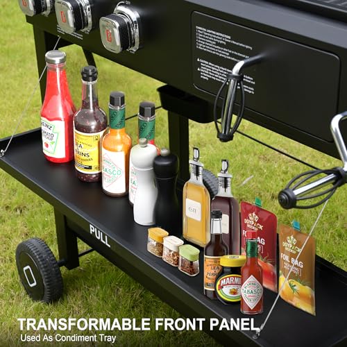 Brand-Man Griddle Grill Combo 6-Burner, 2 in 1 Versatile Propane Gas Grill and Griddle with Double Stainless Steel Lids