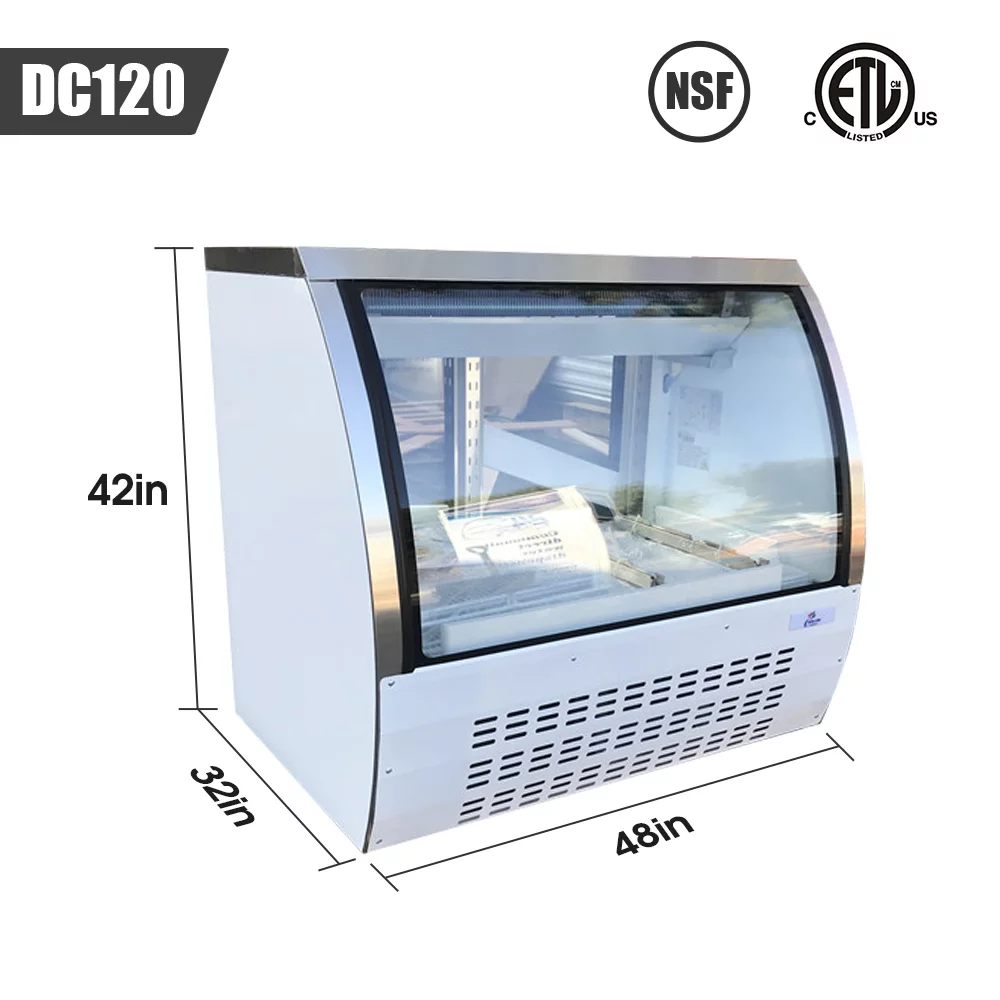 18 Cu Ft 48 ins Deli Case Meat/Seafood Display Showcase Commercial Refrigerator Cooler Case for Bakery Pastry Deli Curved Glass Restaurant display