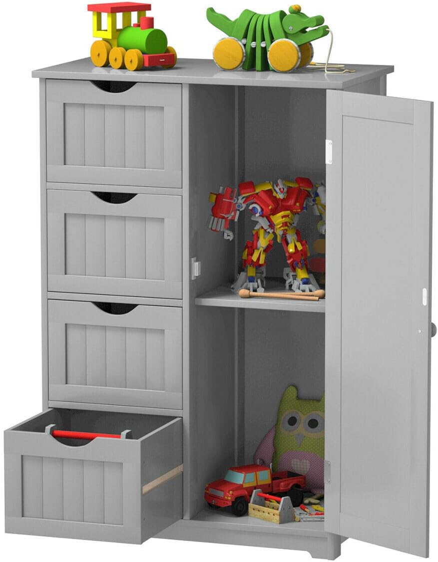 Elegant Design Multifunction Freestanding Bathroom Floor Cupboard Cabinet Storage Organize with 4 Drawer Adjustable Sturdy Durable for Toilet