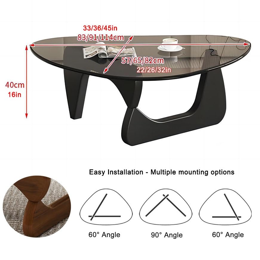 Glass Coffee Table for Living Room，Mid-Century Modern Centre Table with Solid Wood Frame，Living Room Furniture Small Triangle End Table，for Study