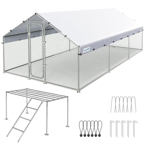Quictent Large Metal Chicken Coop Run for 10+ Poultry with Galvanized Hardware Cloth and Waterproof Roof Cover
