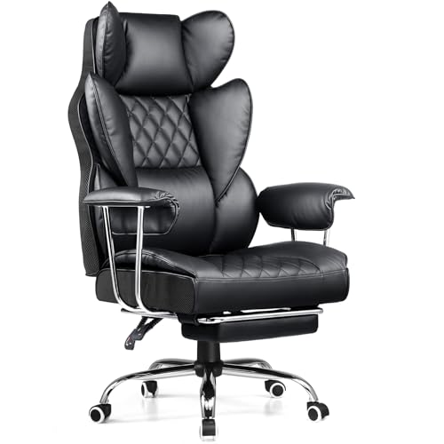 COMHOMA Big and Tall Office Chair, High Back Leather Gaming Chair with Footrest