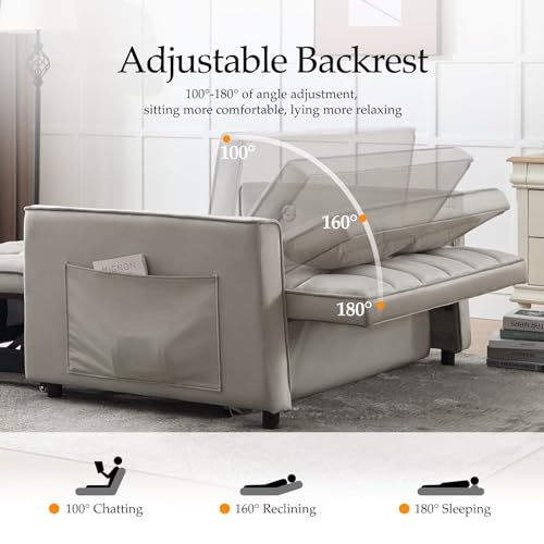Modern 3 in 1 Convertible Sleeper Sofa Couch Bed with USB, Adjustable Backrest Velvet Pull Out Sofa Bed, Loveseat Sleeper Couch