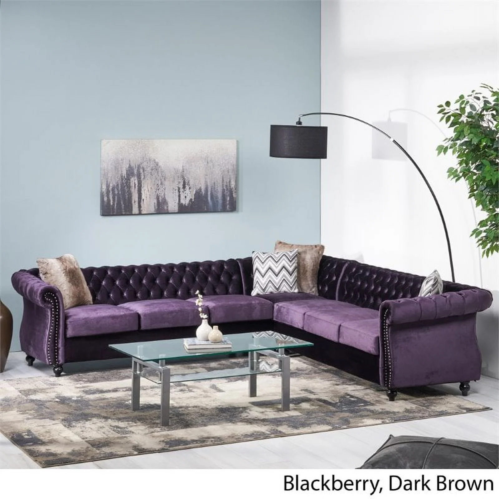 Pemberly Row 7 Seat Velvet Tufted Chesterfield Sectional in Blackberry