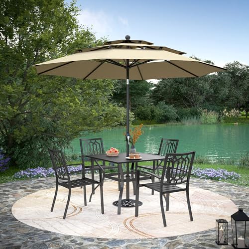 PHI VILLA Stackable Wrought Iron Patio Dining Chairs - Set of 2 Black Outdoor Chair Bistro Metal Chairs, Support 300 LBS