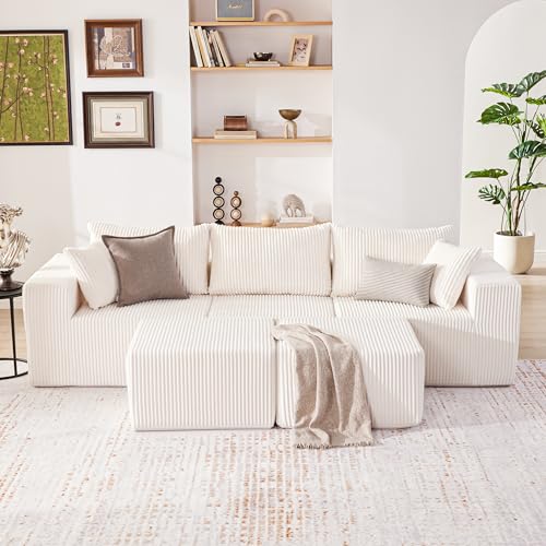 107.4" Cloud Couch Sectional, Modular Sofa with Deep Seat, Plush Corduroy L Shaped Boneless Couch, Convertible Sectional Couches for Living Room