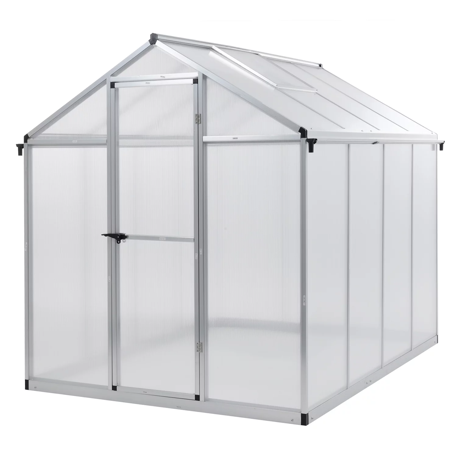 Aoodor 6' x 8' Walk-in Polycarbonate Greenhouse with Roof Vent and Door lock, Heavy Duty Aluminum Frame and Polycarbonate Panels