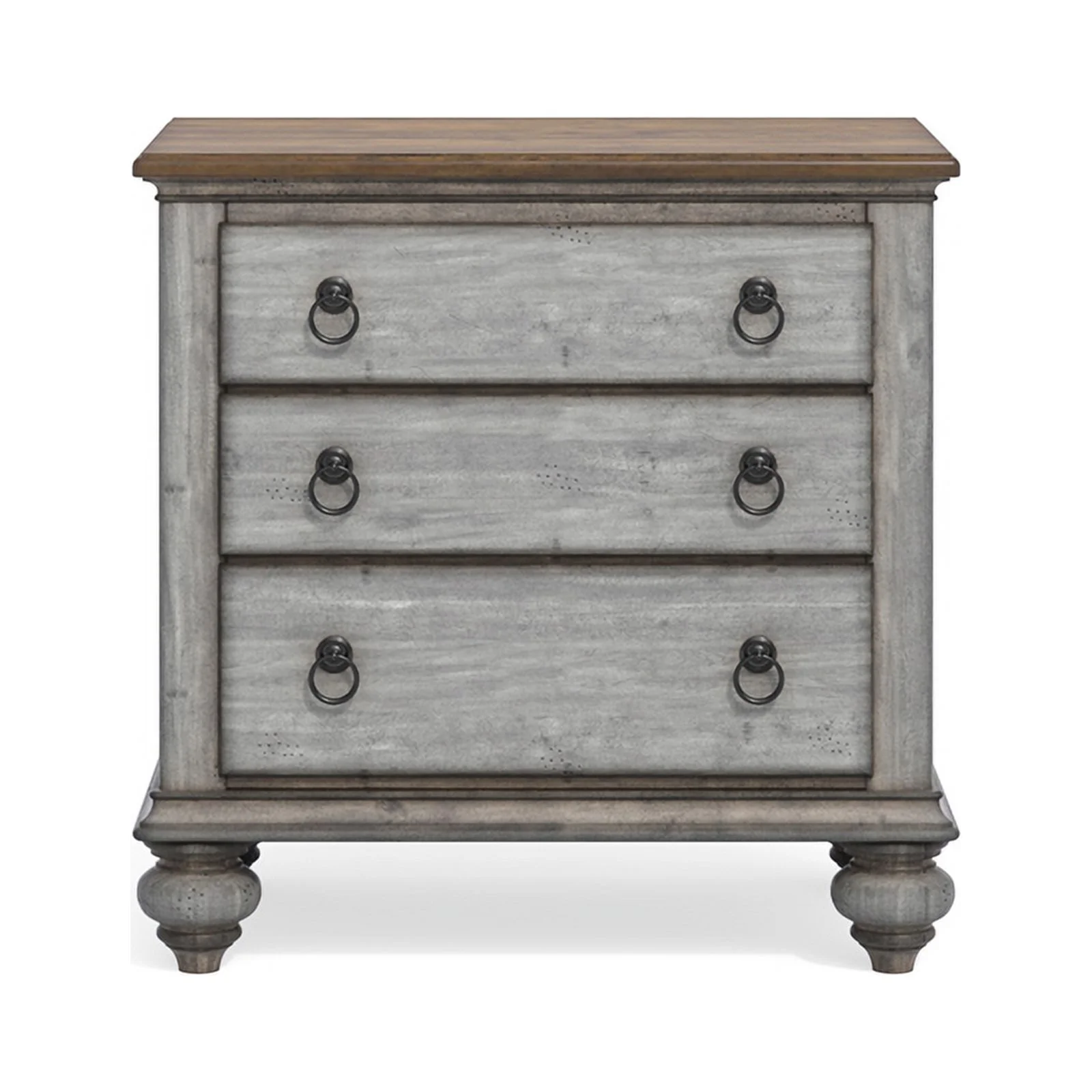 Homestyles Plymouth Weathered Gray Nightstand with Three Drawers