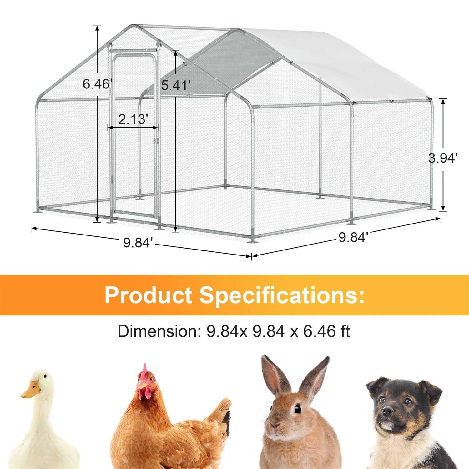 Morngardo Chicken Coop Large Metal Run for 20 Chickens Walk in Yard Poultry Cage Hen House with Waterproof Cover - Pet Supplies online store