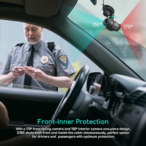 COOAU D30S 4K Dash Cam with GPS Wi-Fi, Front and Inside Dual 2.5K 1080P, Uber Car Camera with Infrared Night Vision, Supercapacitor, 4 IR LEDs