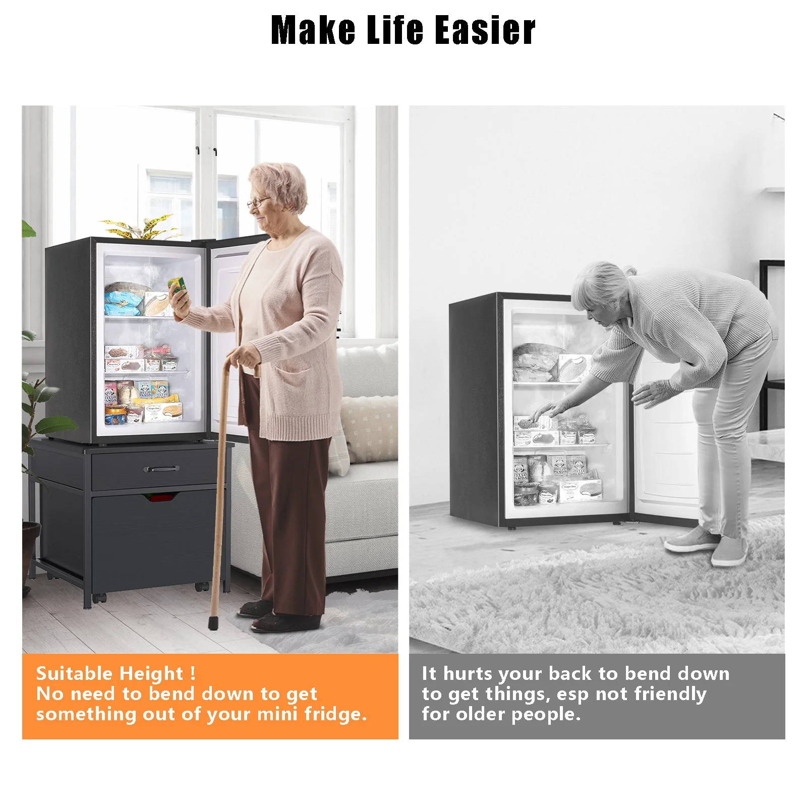 Mini Fridge Stand with Storage, Heavy Duty Mini Fridge Table with Rolling Cabinet - Radiant Selections