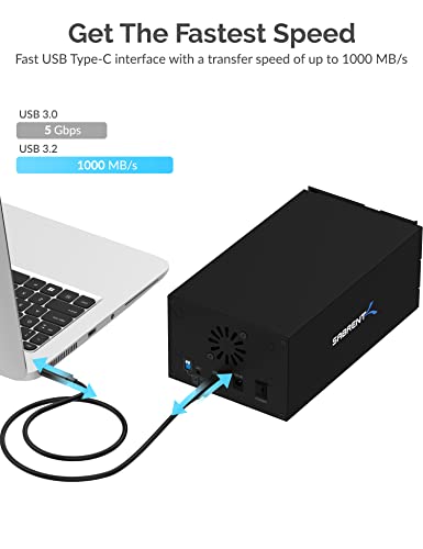 SABRENT USB 3.2 5-Bay 3.5” SATA Hard Drive Docking Station, Trayless Design, USB-C 10Gbps, Independent Power Switches, Locking Bays, Aluminum Cooling