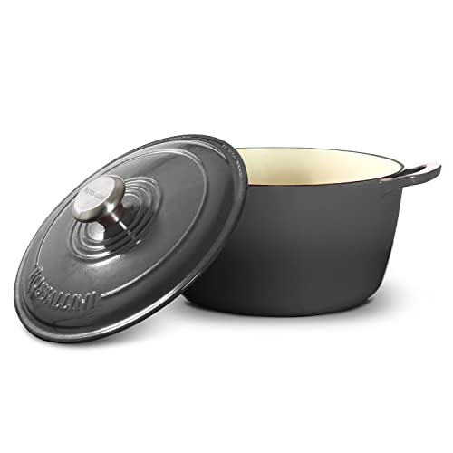 Signature Enameled Cast Iron Dutch Oven, Non-Stick Serving Pot with Tight Fitting Lid for Perfect Roasting, Baking, Sauteing