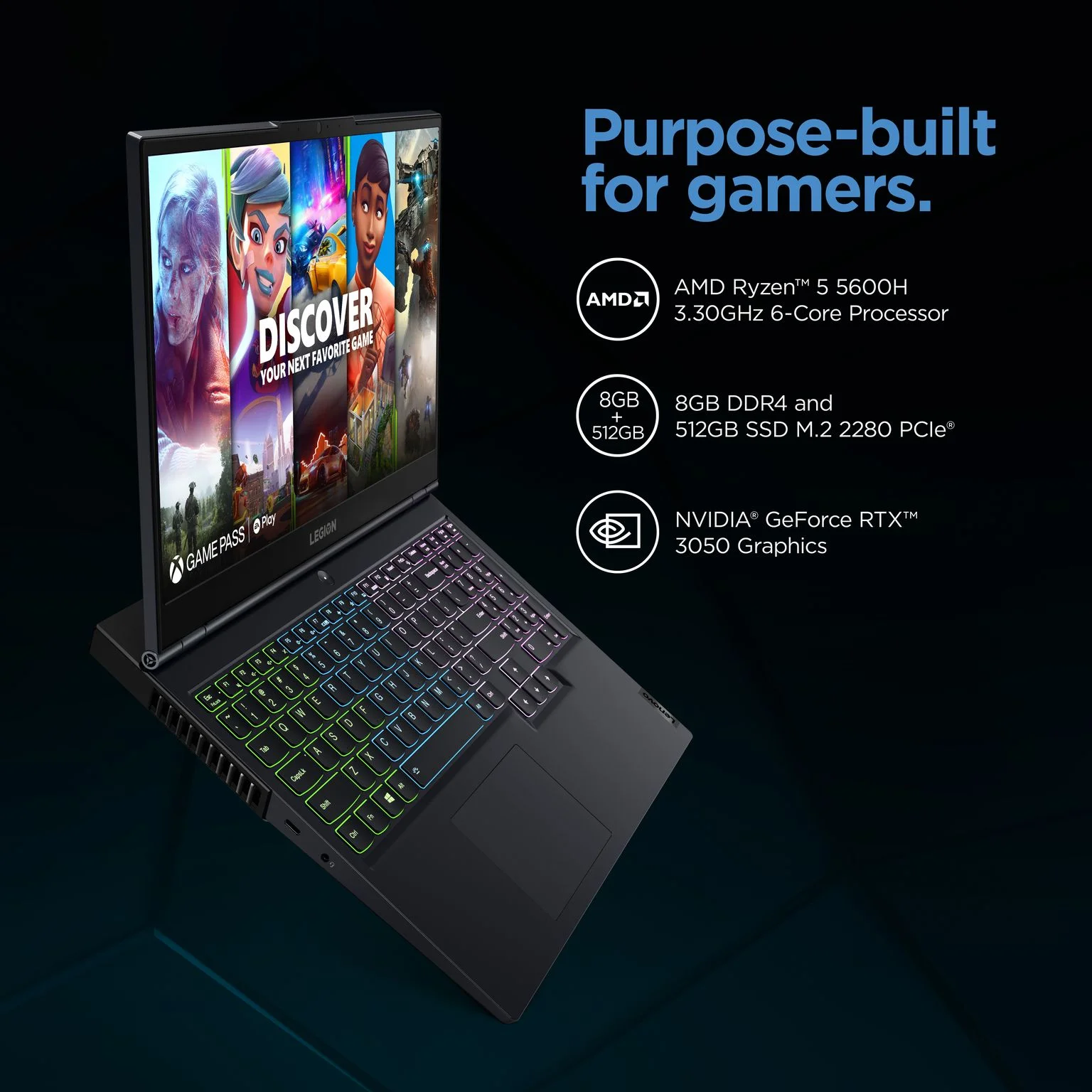 Lenovo Legion 5 15.6", Ryzen 5 5600H, GeForce RTX 3050 Ti, 8GB RAM, 512GB SSD, Phantom Blue, Windows 11 Home, 82JW00Q7US