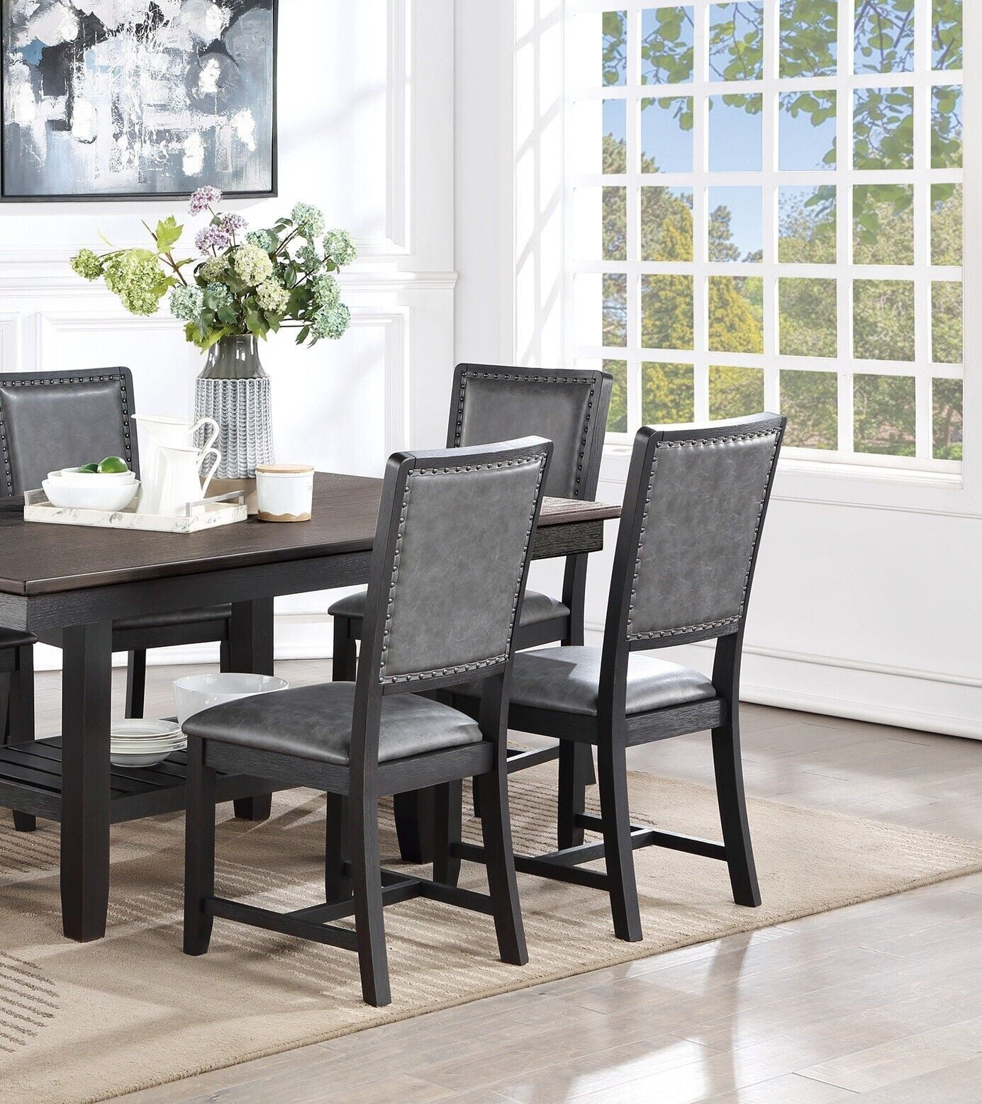 Beautiful Dark Coffee Dining Room Furniture 7pc Set Contemporary Dining Table w Shelve 6 Chairs PU Cushion Seat Back Side Chairs