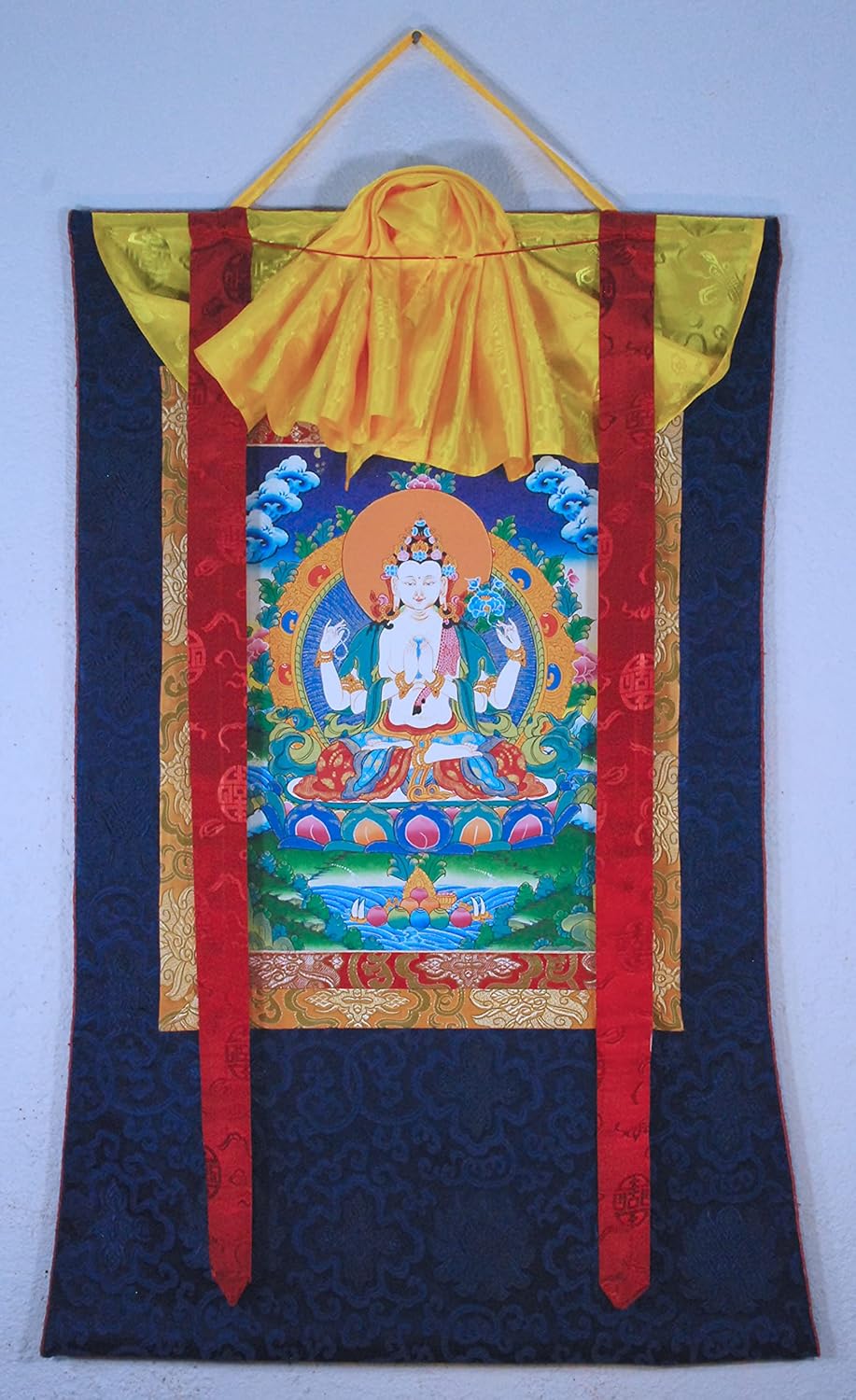 Hand Painted Thanka Thangka, Chengresi (Blue Brocade 7)0821