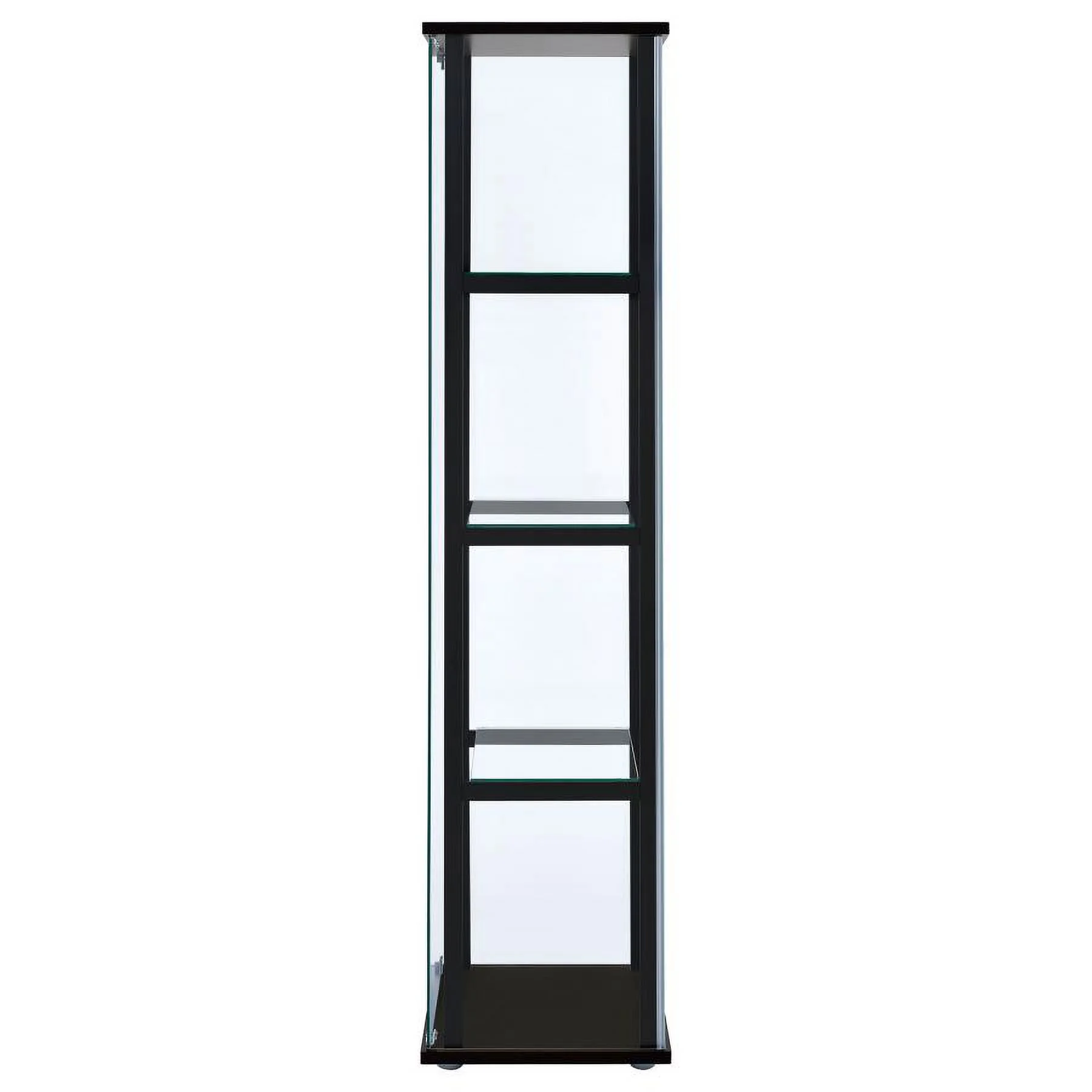 Contemporary Black Wood And Glass 4 Shelf Curio Display Cabinet