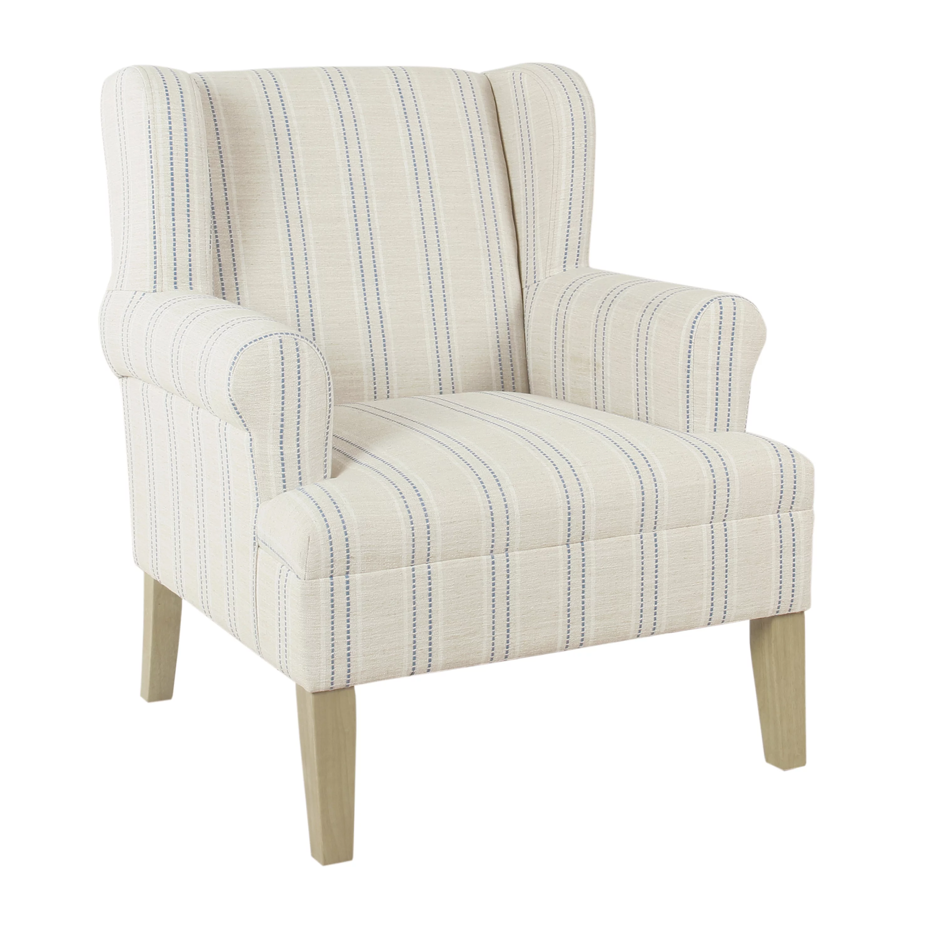 HomePop Emerson Wingback Accent Chair - Blue and Off-White Striped