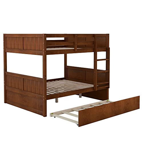 SOFTSEA Twin Over Full Bunk Bed with Slide, Solid Wood Bunk Beds with Stairs for Kids
