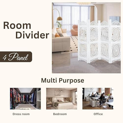 Lightnpro Wooden Room Divider - Handmade Foldable Partition Screen with Intricate Oval Carved Design Hinged