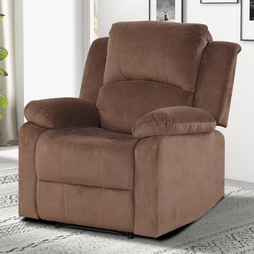 Classic Manual Recliner Chair with Soft Padded Headrest and Armrest, Overstuffed Recliner Single Sofa Chair for Living Room, Bedroom, Brown