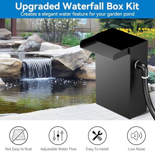 POPOSOAP 24 Inch Pond Waterfall Spillway with 1200GPH Pump, 304 Stainless Steel Waterfall Kit with 9.8FT Corrugated Tube