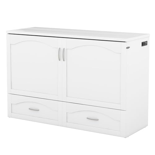 Full Size Murphy Bed with Drawers, Cabinets and USB Ports,Wood Murphy Bed Cabinet Bed Removable Shelves