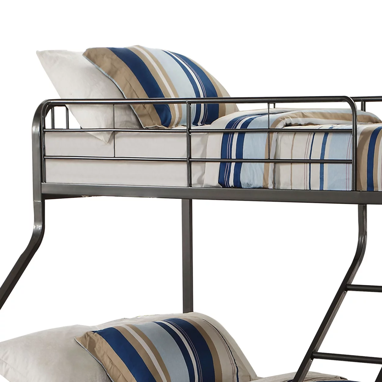 Metal Twin over Queen Size Bunk Bed with Guardrail and Ladder, Gunmetal