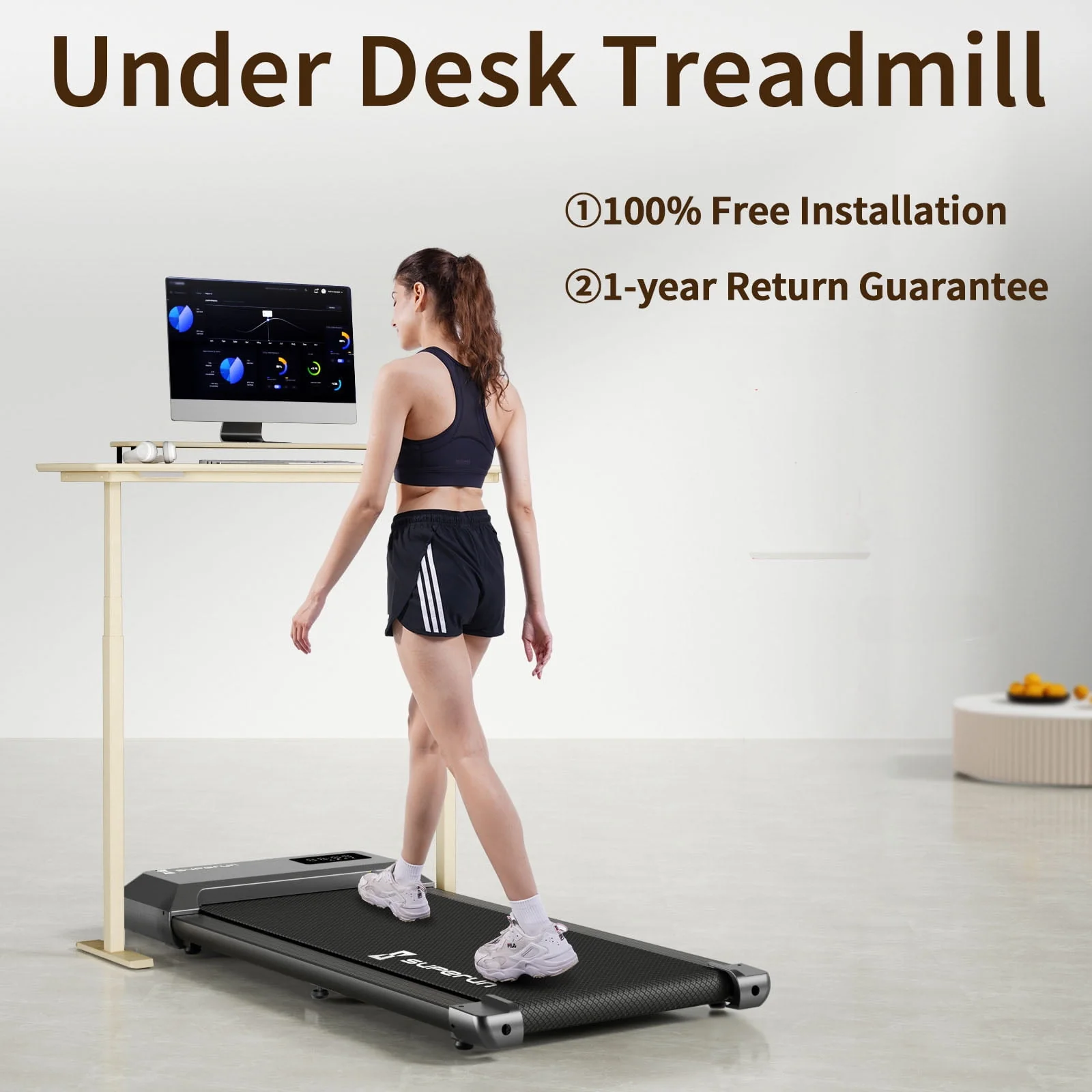 Superun 2.5Hp Walking Pad, 35.5*15.5 Walking Area 2 in 1 Under Desk Treadmill,300lb Walking Treadmill with Remote Control and LED Display, Quiet