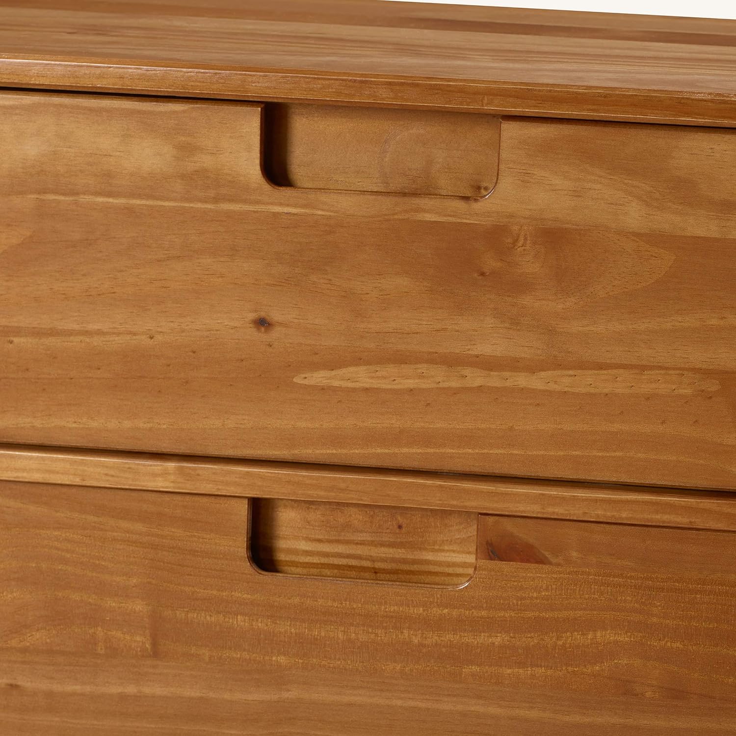 Walker Edison Mid Century Modern Grooved Handle Wood Dresser Bedroom Storage Drawer Organizer Closet Hallway, 6 Drawer, Caramel