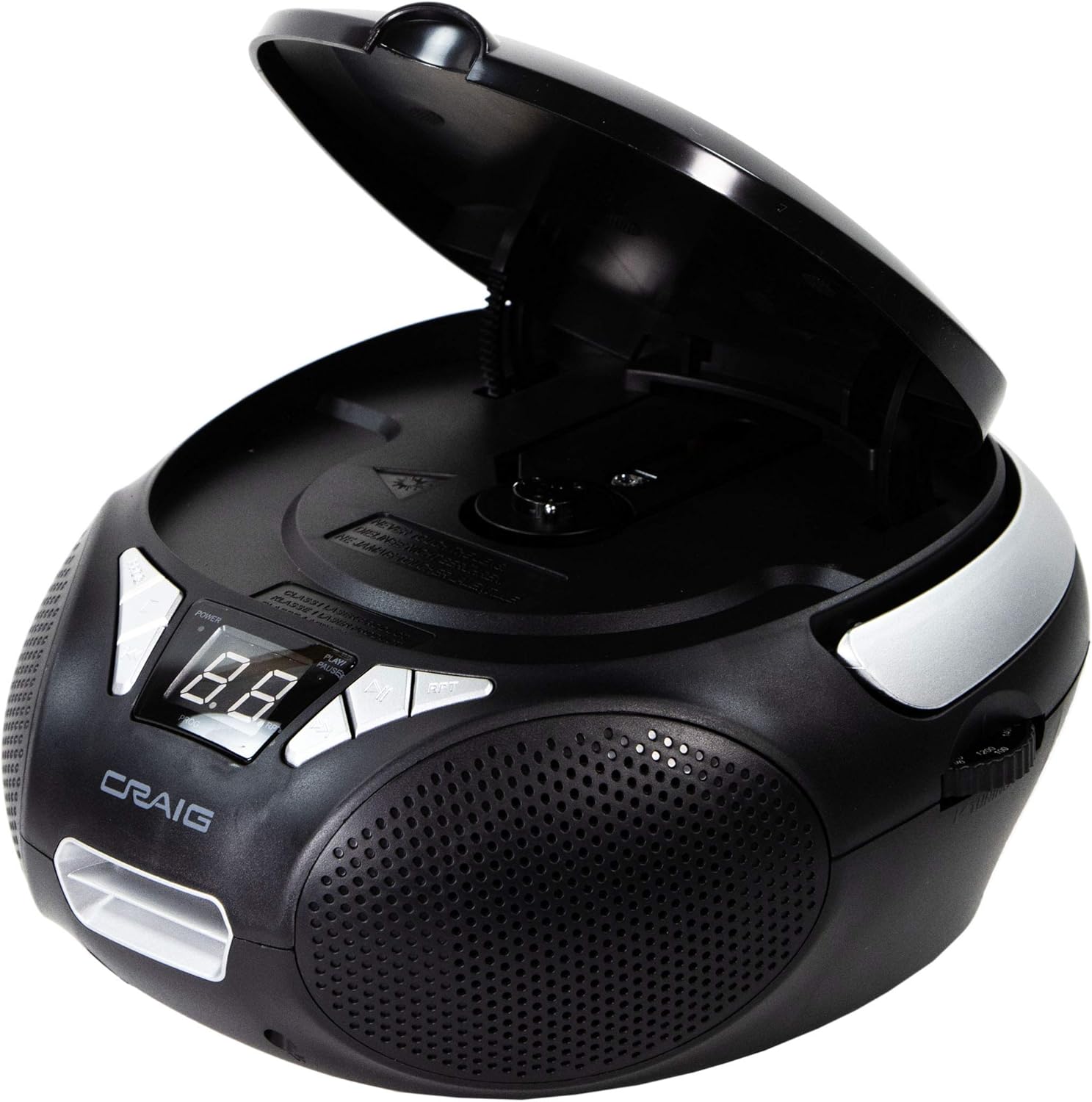 Craig CD6925 Portable Top-Loading Stereo CD Boombox with AM/FM Stereo Radio in Black | LED Display | Programmable CD Player | CD-R/CD-W Compatible |