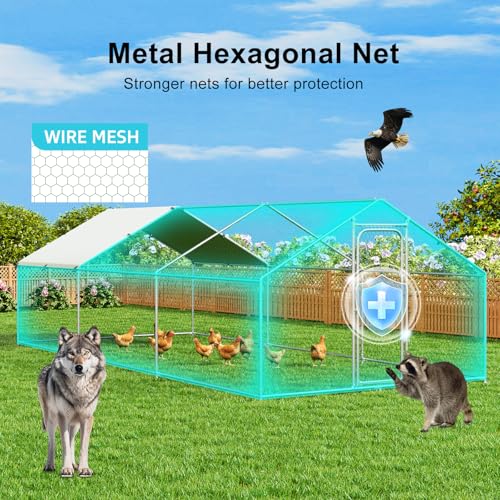 Chicken Coop Poultry Cage Large Metal Hen Run with Water-Resident Cover for Rabbit Duck House Outdoor Walk-in Chicken Pen for Yard
