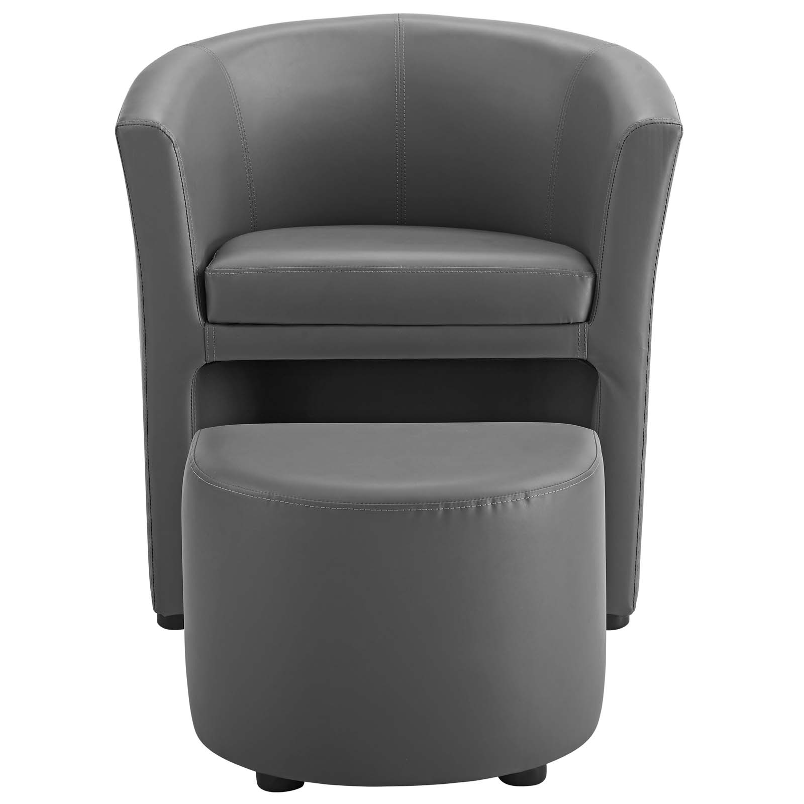 Armchair Accent Chair and Ottoman, Faux Leather, Grey Gray, Modern Contemporary Urban Design, Living Lounge Room Hotel Lobby Hospitality