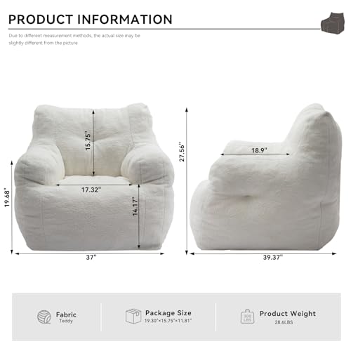 Bean Bag Chair for Adults, Giant Bean Bag Sofa Chair with Armrests, Teddy Plush Lazy Sofa Comfy Chair, Big Comfy Chair with Pocket