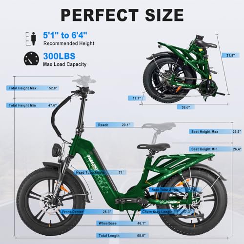 FREESKY 1200W Motor 48V 20Ah Removable Battery with Samsung Cells Full Suspension,29MPH+ Up to 90 Miles Step-Thru Folding Electric Bike for Adults