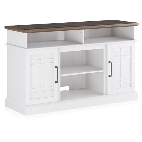 BELLEZE Modern 48" Farmhouse Wood TV Stand & Media Entertainment Center Console Table for TVs up to 50 Inch with Open Storage Shelves & Cabinets